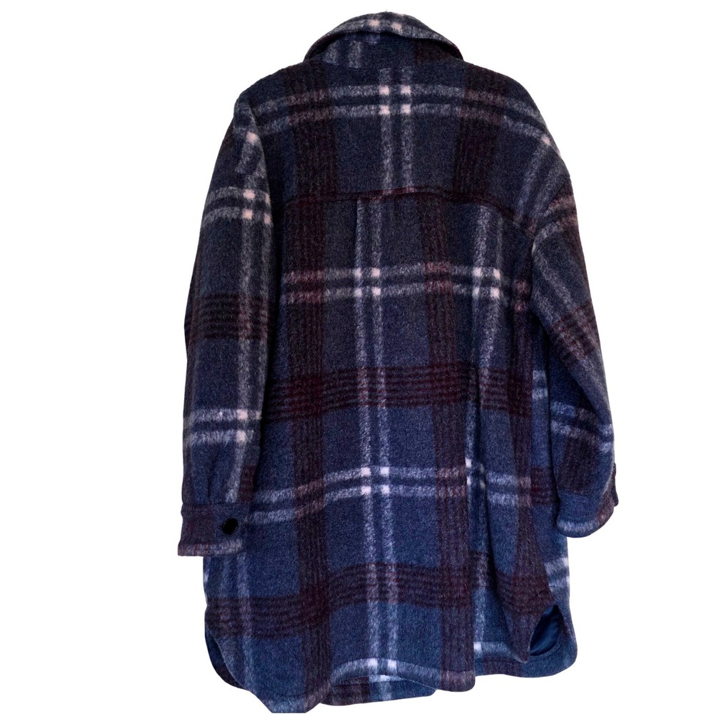 BCBGeneration Plaid Oversized Coat Jacket Burgundy Purple Blue White Plaid XXL - Picture 3 of 12